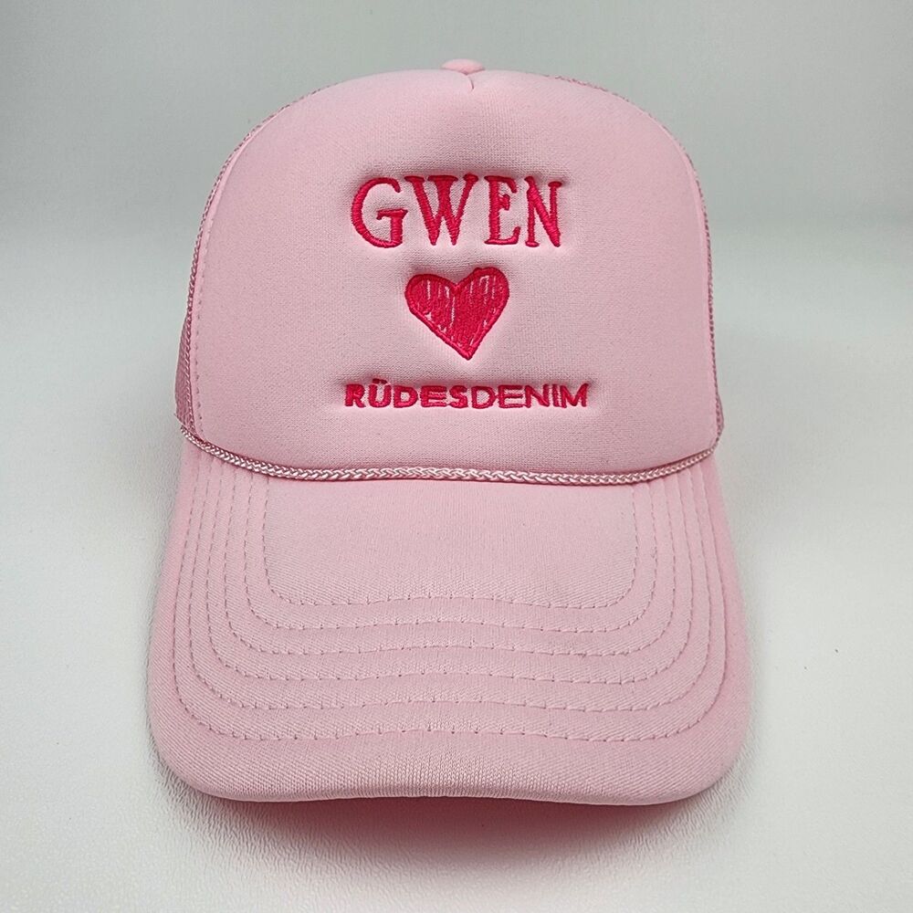 Trucker Hat “GWEN” Heart Embroidered Mesh Snapback Adjustable Cap - Pink